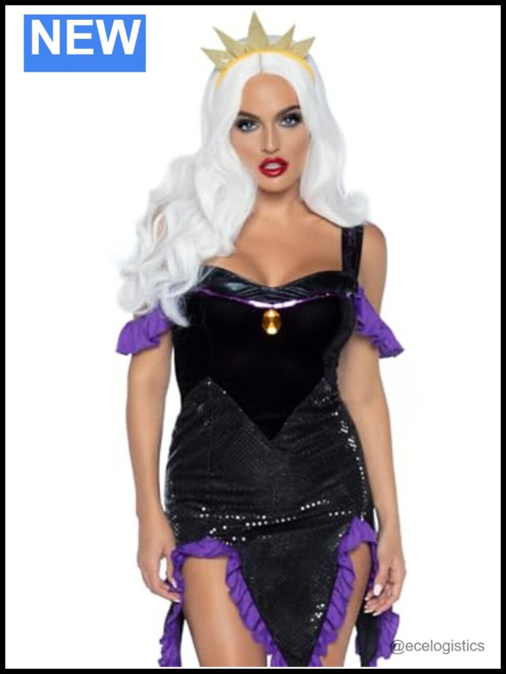 Sultry Sea Witch Halloween Costume Dress with Tentacle Skirt & Crown